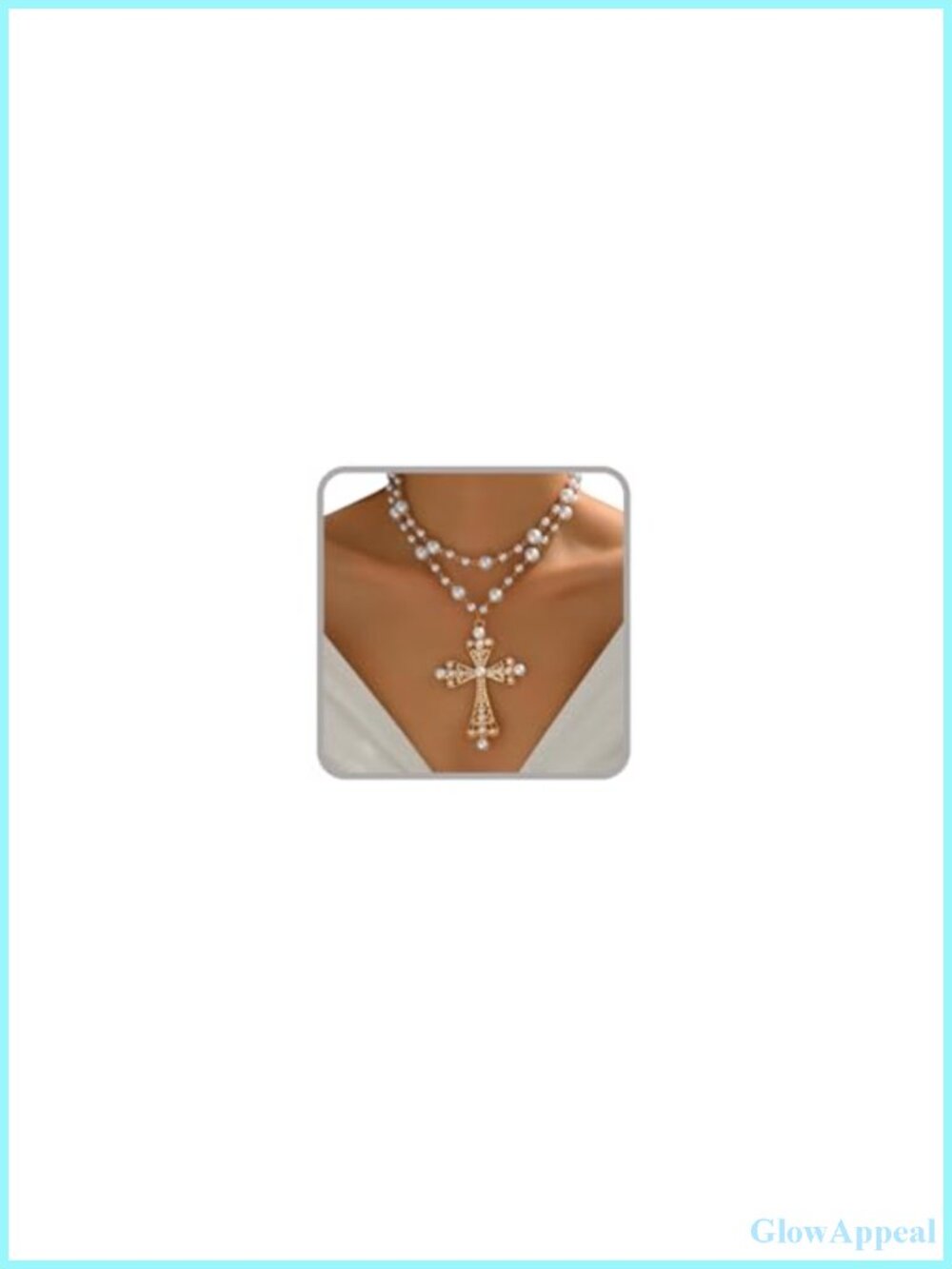 Vintage Chunky Pearl Cross Pendant Necklace 14K Gold Plated Gothic Jewelry